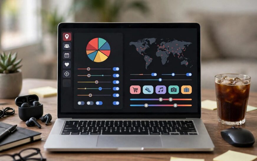 YouTube Ads targeting options explained: laptop showing a YouTube advertising dashboard with audience targeting controls