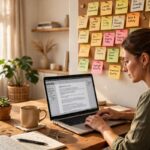 How to write AI prompts for ad copy: a marketer drafting ad headlines at a laptop