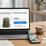 Product page copywriting that converts: laptop showing a high-converting e-commerce product page mockup