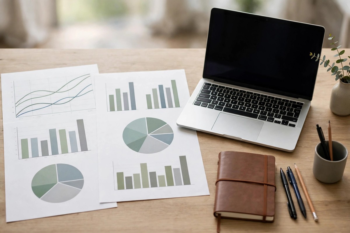 Comparison chart of newsletter growth tactics on a desk beside a laptop