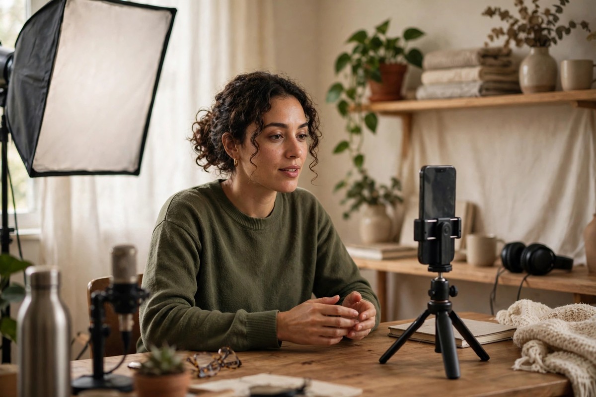 Creator recording a short video to promote a newsletter on a smartphone