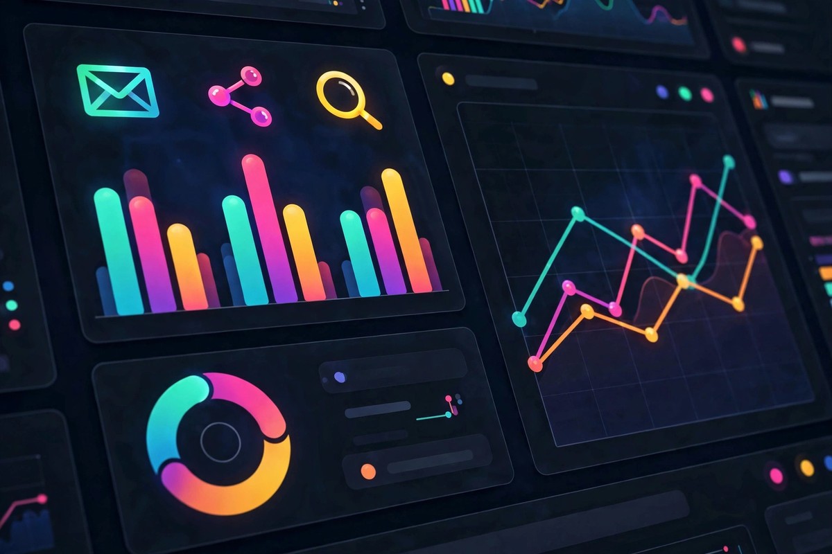 Analytics dashboard showing website traffic arriving from multiple marketing channels